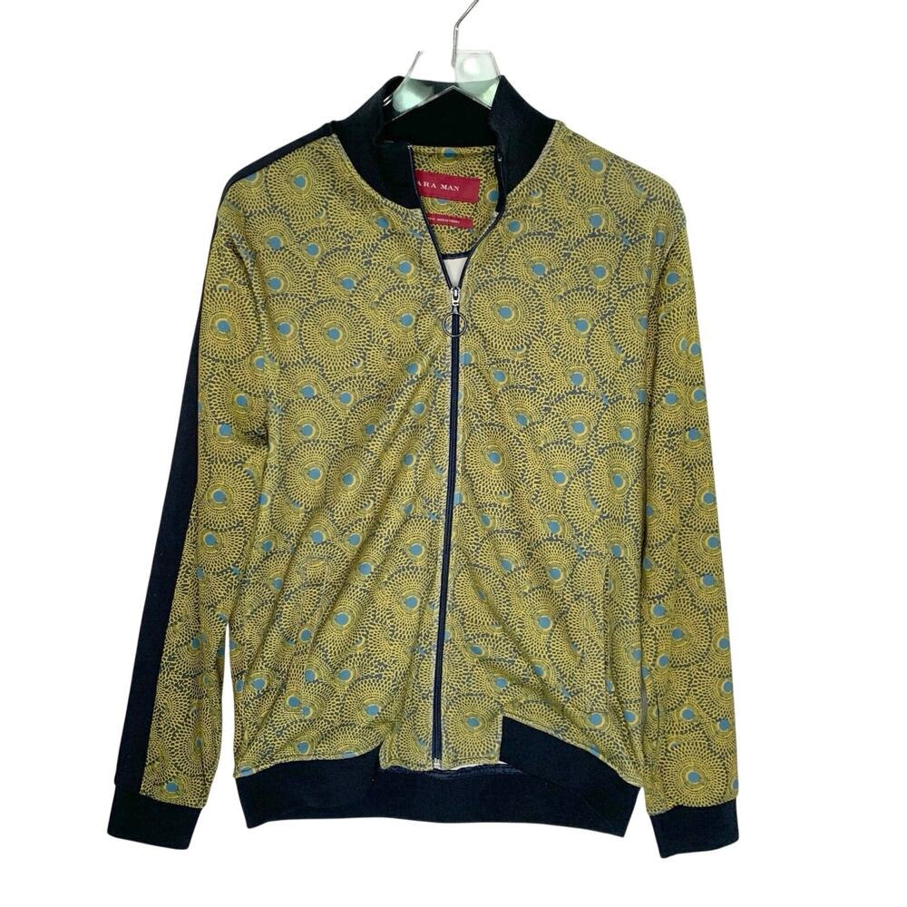 Zara Mens Gold Geometric All Over Print Bomber Track Jacket M Streetwear